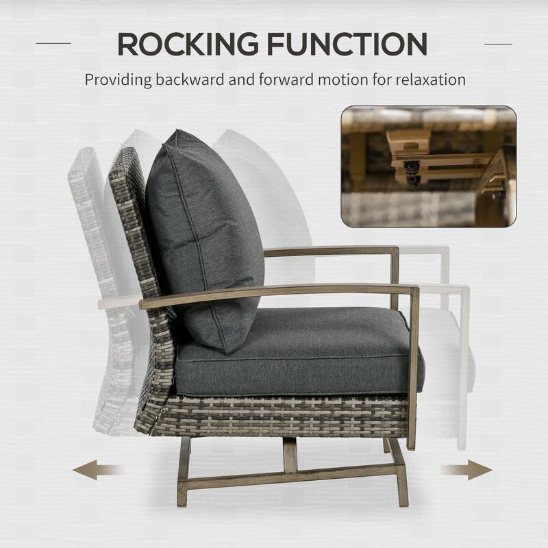 Outsunny 4 Piece Patio Furniture Set with Cushions, Outdoor Conversation Sets with Rattan Rocking Chair