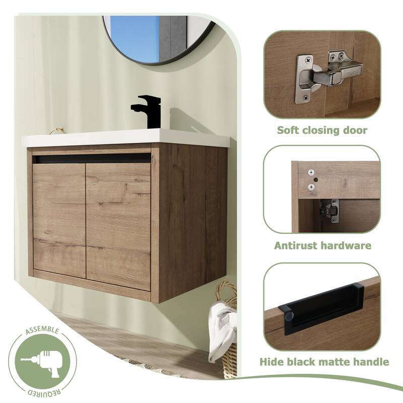24" Floating Bathroom Vanity with Sink, Wall Mounted Bathroom Vanity with Soft Close Door
