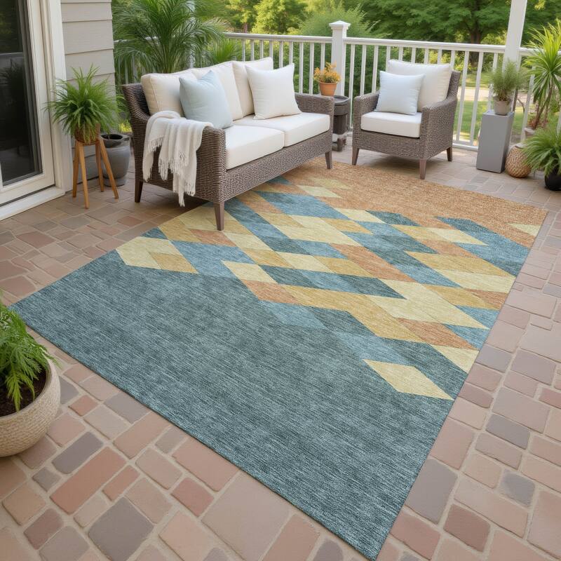 Machine Washable Indoor/ Outdoor Modern Avo Chantille Rug - Teal - 3' x 5'