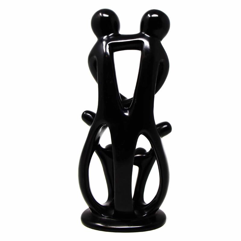 Handmade Soapstone Family Sculpture, Black Finish