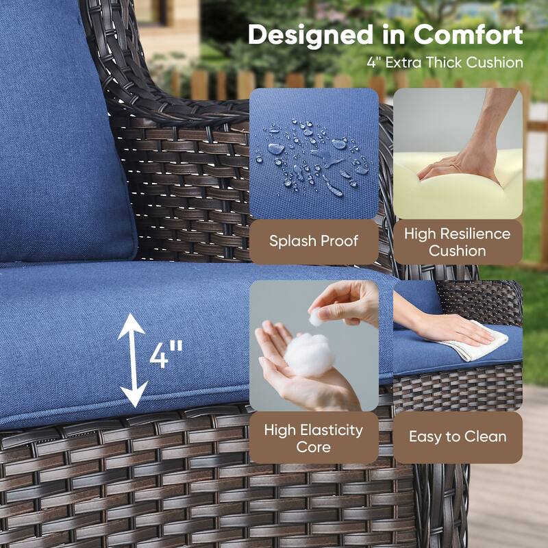 Outdoor Wicker High Back Club Chair Brown-Blue - Brown