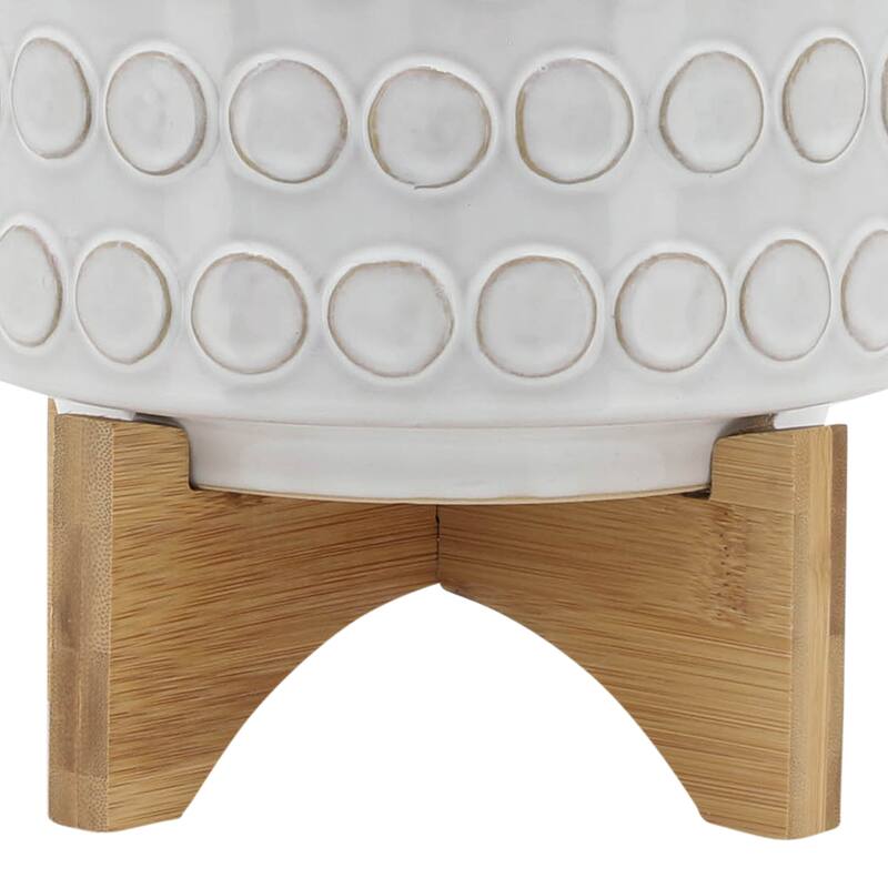Sagebrook Home Ceramic Planters: Elevate Your Greenery with Stylish Bamboo Wood Stands - Perfect Home Decor Accessory