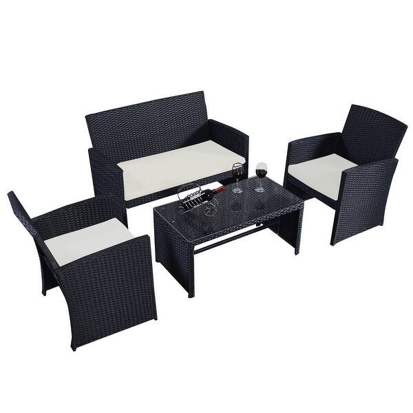 Shop Costway 4 Pc Rattan Patio Furniture Set Garden Lawn Sofa Wicker Cushioned Seat Black Overstock 15633702
