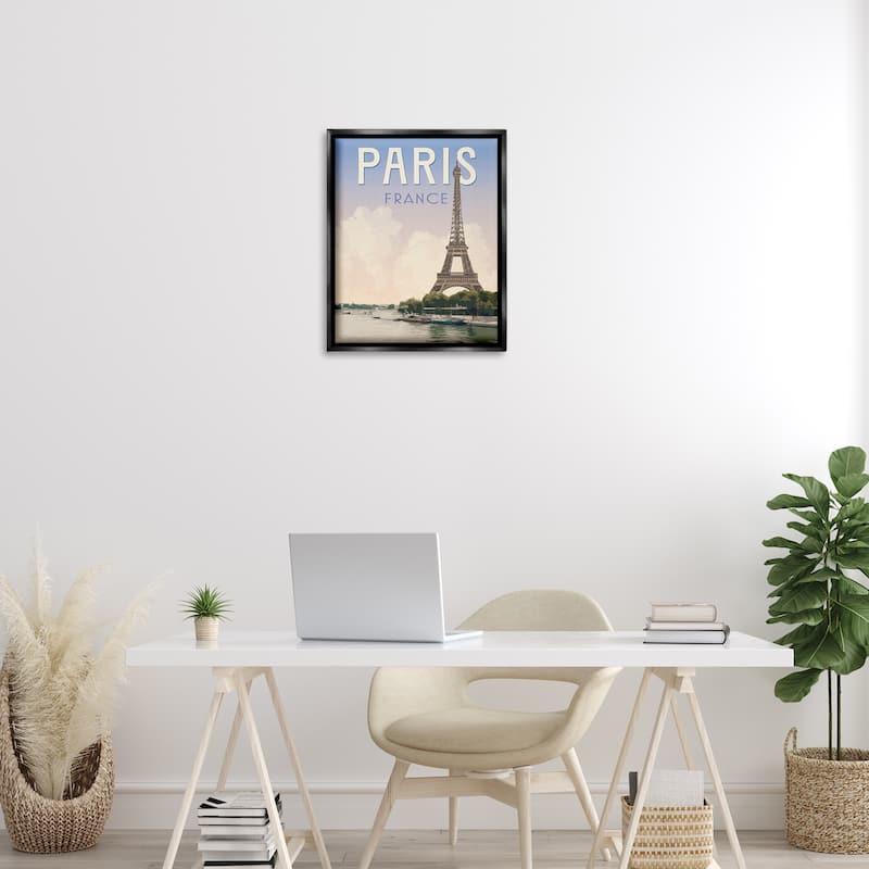Stupell Paris Tower Landmark Framed Floater Canvas Wall Art Design By Victoria Barnes
