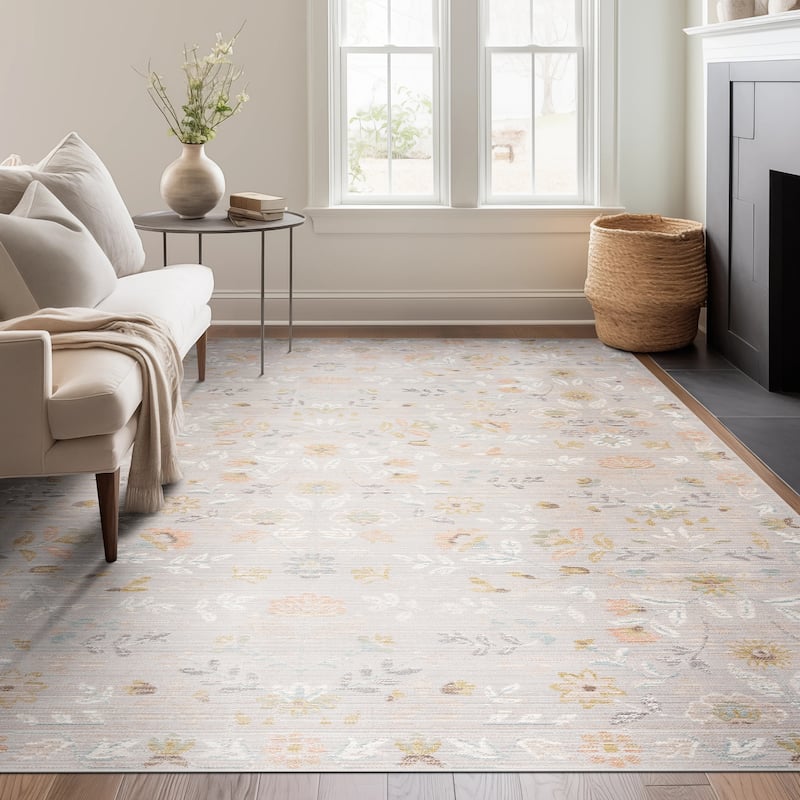 Crosswood Helen Traditional Floral Indoor Polyester Area Rug - 7'10'' x 9'4'' - Gray/Aqua