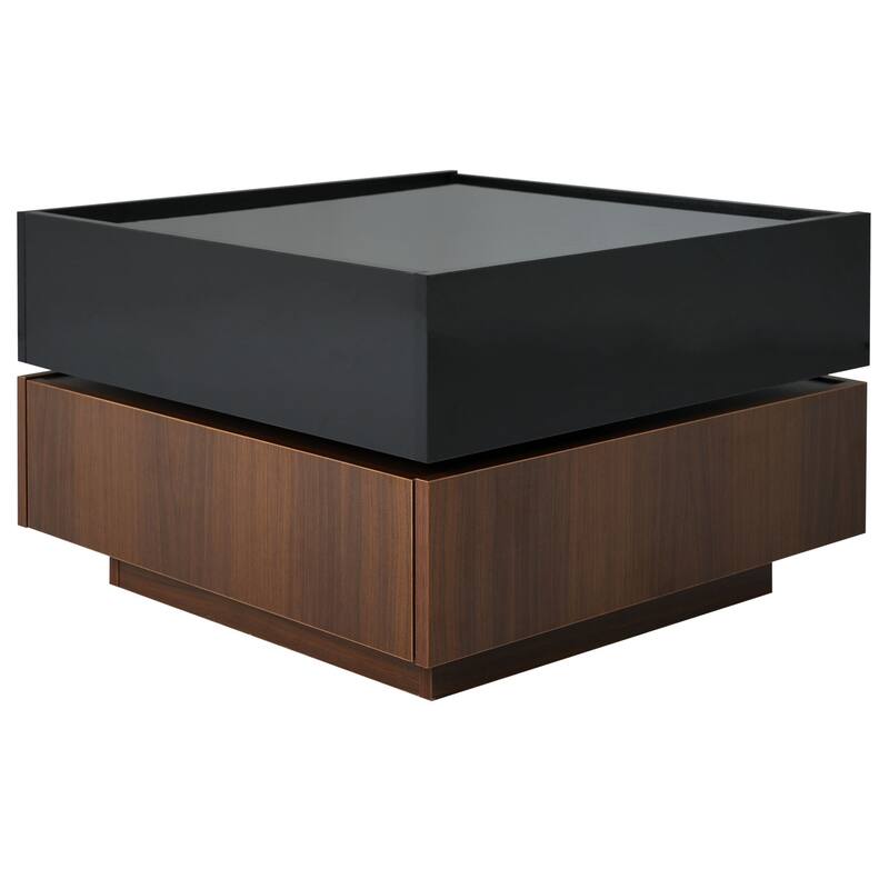 Square 360°Rotating Coffee Table with 2 Drawers