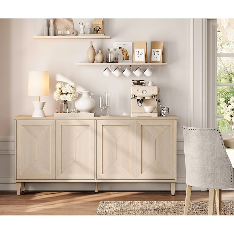 Large Buffet Cabinet with Handcrafted Pop-Up Doors for Dining Room - Light oak - 65 inches in width