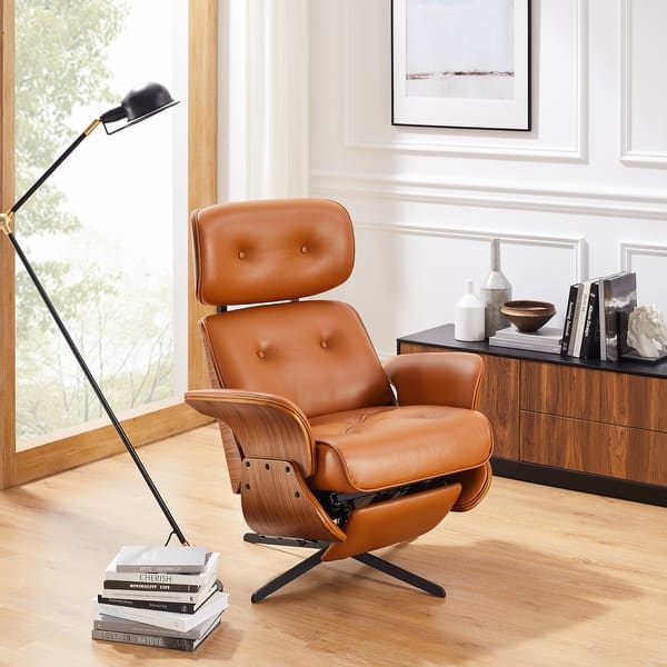 Art Leon Swivel Top Grain Leather Power Recliner Chair Brown
