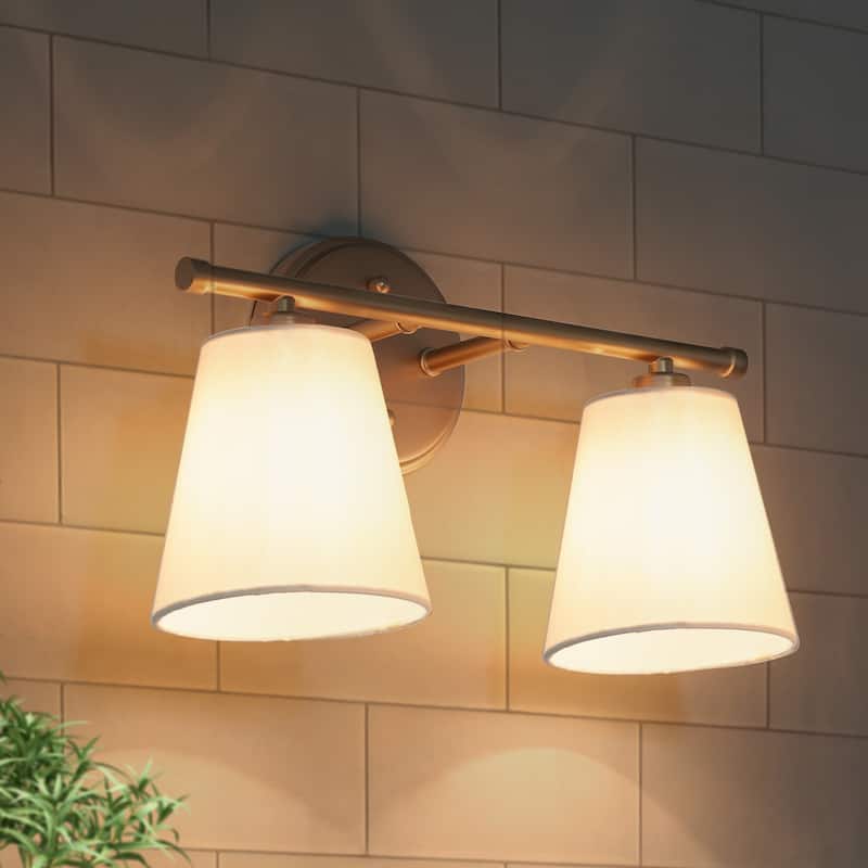 Fabrey Modern 2-light Bathroom Vanity Light Fabric Gold Dimmable Wall Sconces - L 14"x W 6.5"x H 8.5"