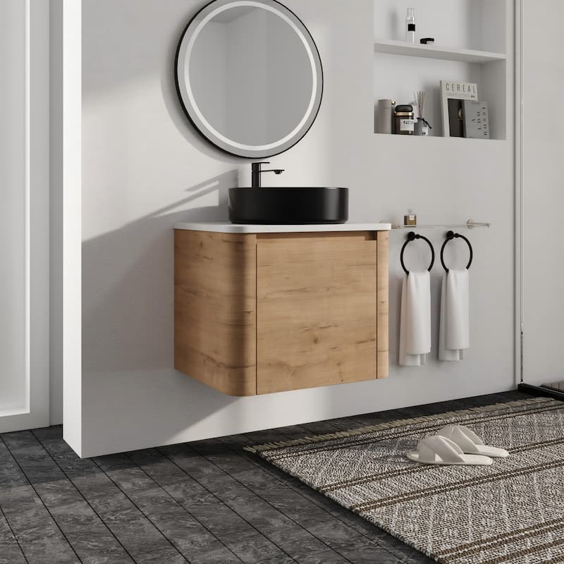 Malwee 24"/30" Floating Bathroom Vanity, Wall Mounted Bathroom Vanity with Ceramic Sink and Soft Close Door