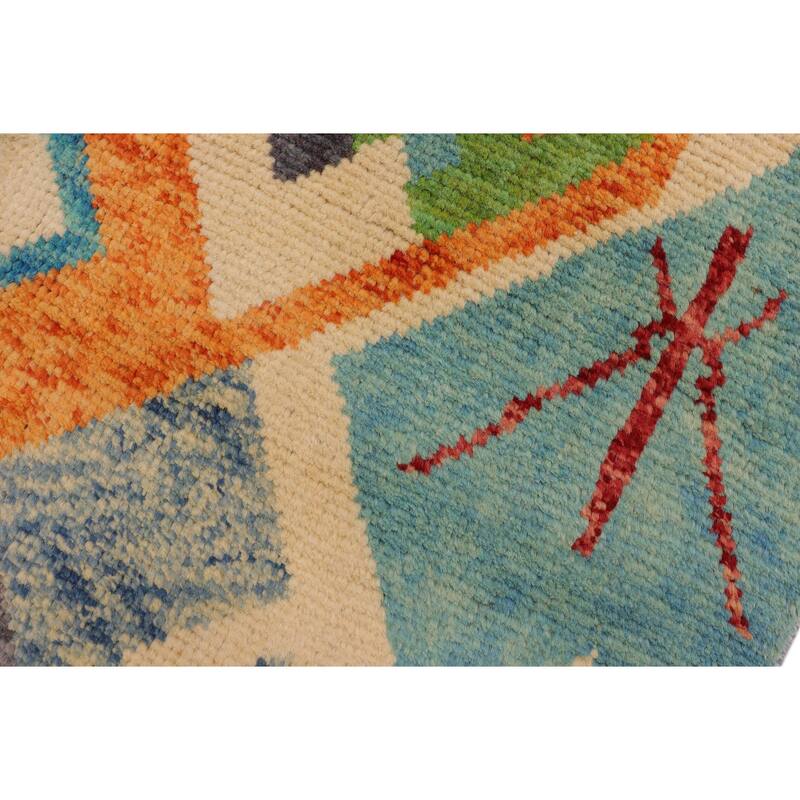 Boho Chic Balochi Galindo Beige/Blue Hand Knotted Wool Rug - 3'6'' x 5'1''