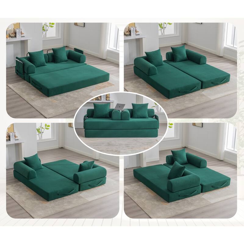 HOMEFUN Corduroy Upholstered Modern Comfort Foldable Compressible Sofa Bed with Sturdy Metal Frame - Emerald