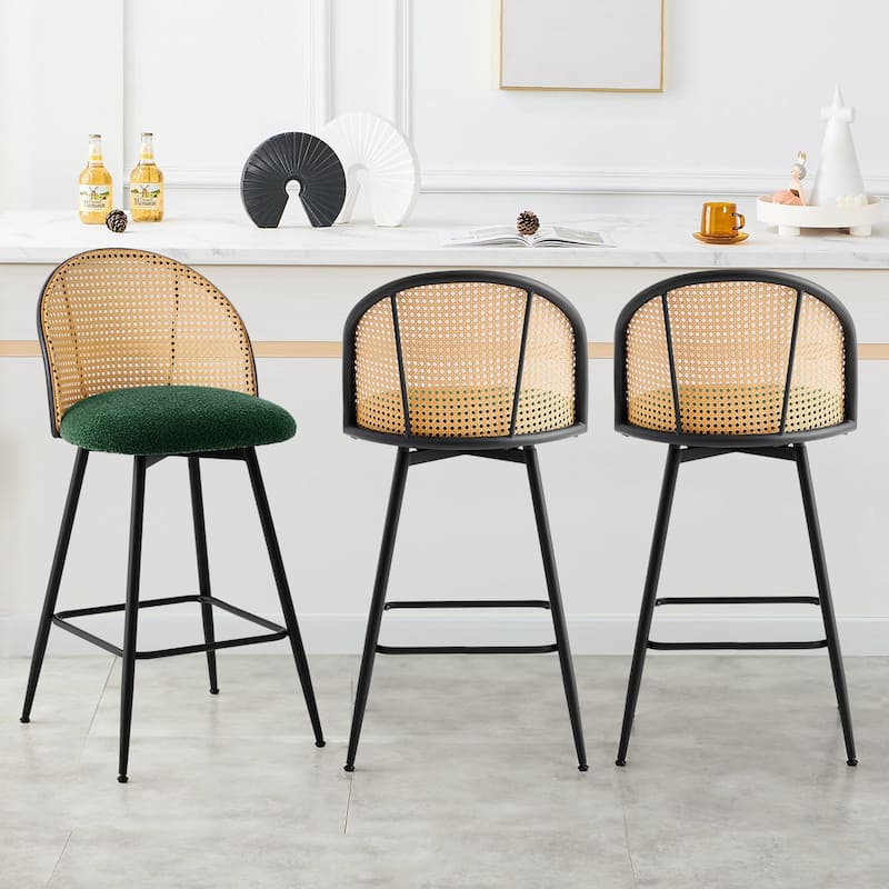 26-Inch Swivel Counter Height Bar Stools with Rattan Back - 36"H x 18.5"W x 19.7"D