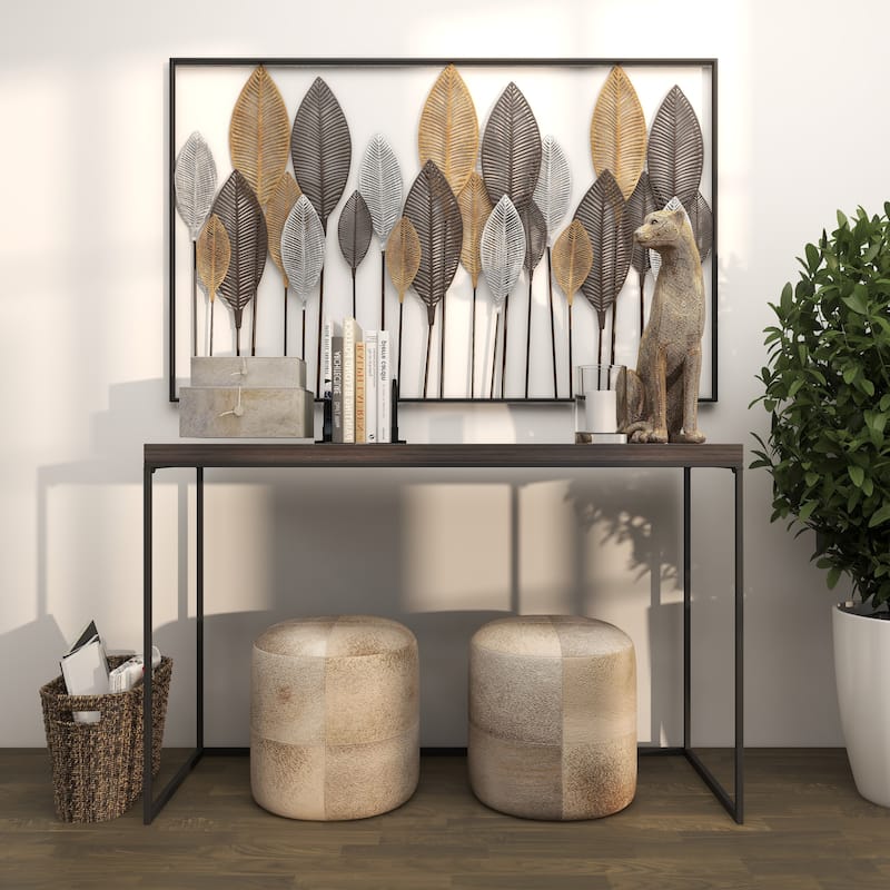 Contemporary Metal Tall Cut-Out Leaf Wall Decor with Intricate Laser Cut Designs - Bronze, Gray, Brass