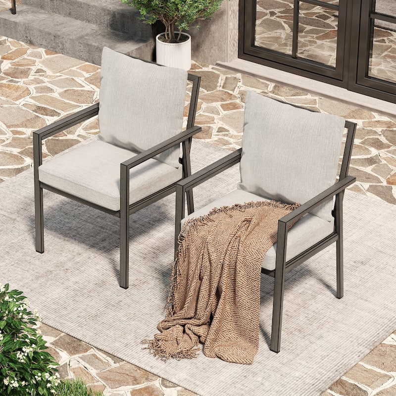 Quietude 2-Piece Aluminum Patio Dining Chairs with Light Gray Cushions