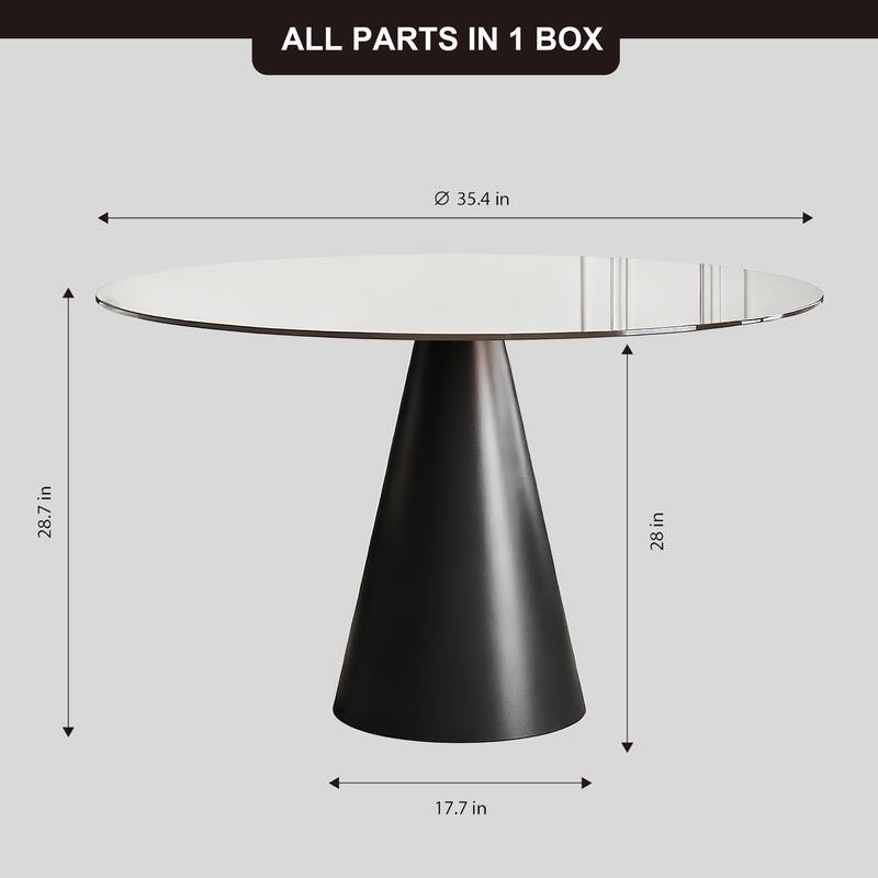 3 Piece Dining Set Round Glass Top Table Carbon Steel Base 4 Chairs for Small Spaces