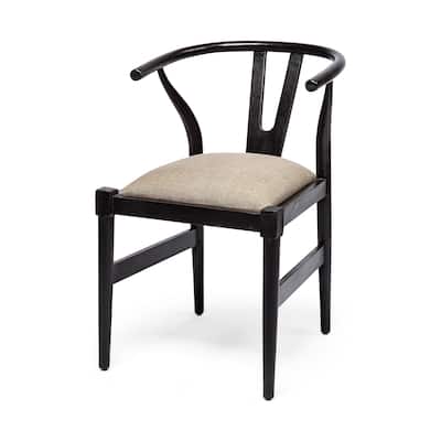 Trixie Beige Fabric Seat With Black Solid Wood Frame Dining Chair - 20"W x 22.5"D x 31"H