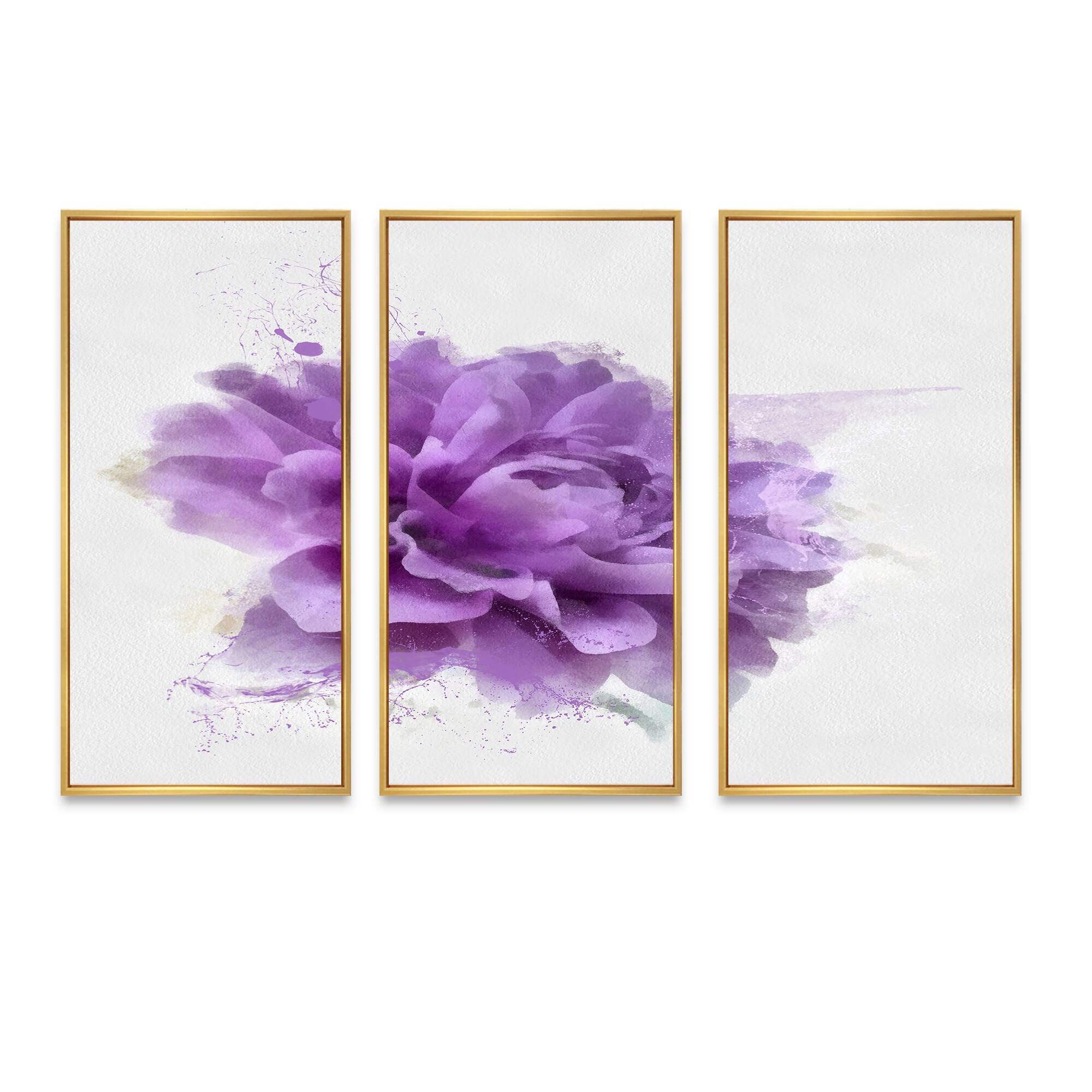 Designart "Purple Rose Watercolor" Floral Framed Canvas Wall Art Print