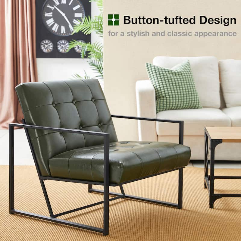 Glitzhome 29.50"W Mid-Century PU Leather Tufted Accent Chair - 29.5"W x 30.5"H x 29.25"D