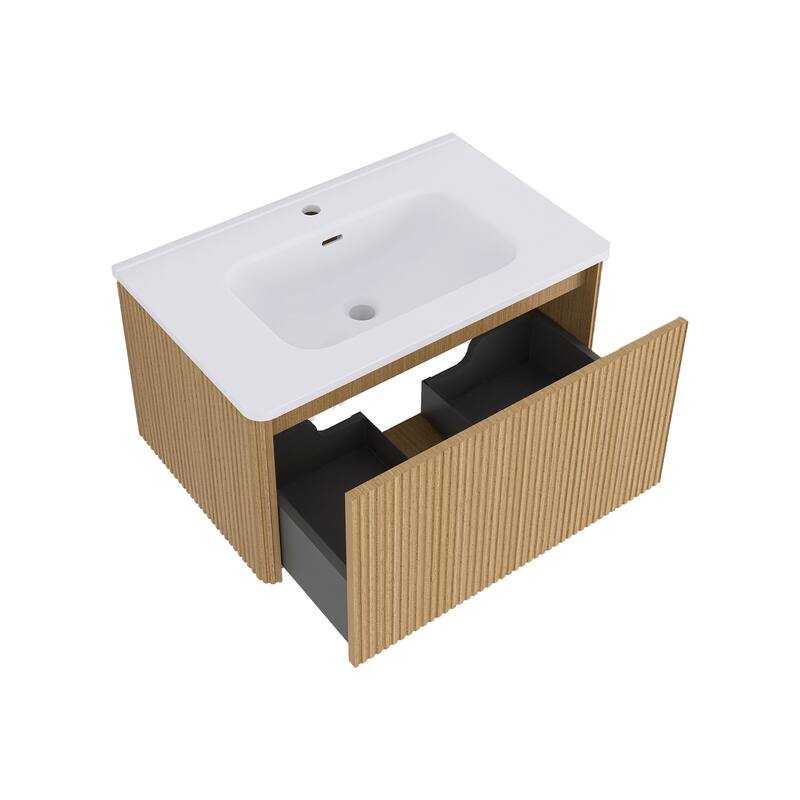 Floating Bathroom Vanity with Glossy White Integrated Ceramic Sink