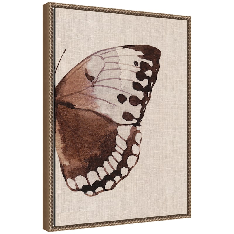 Kate and Laurel Sylvie Retro Butterfly Watercolor Diptych Neutral Burlap Right Framed Canvas by The Creative Bunch Studio - 18x24 - Gold