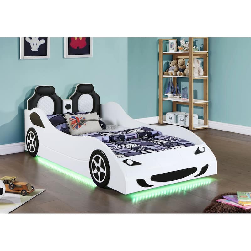 Cruiser Wood Upholstered Twin LED Car Platform Bed