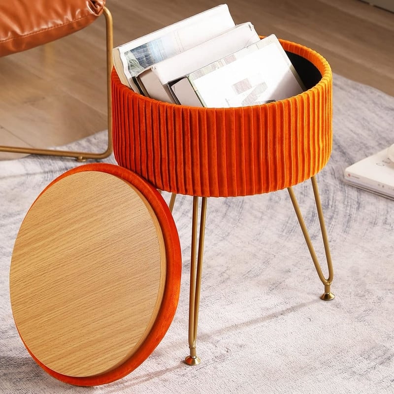 Round Storage Ottoman with Tray