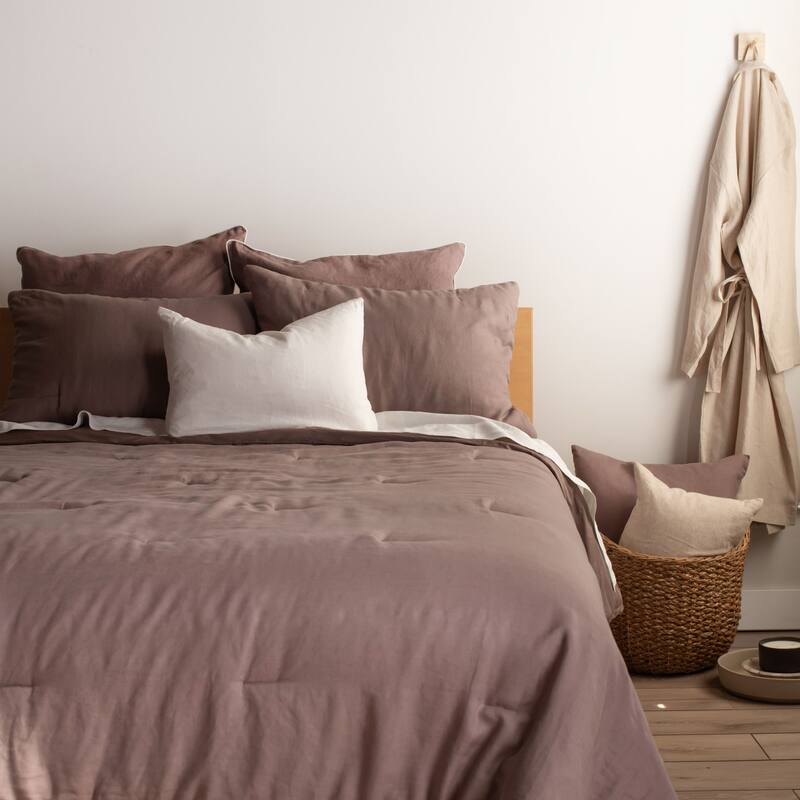 French Linen Comforter & Sham Set by BOKSER HOME - Clove - Twin - 2 Piece