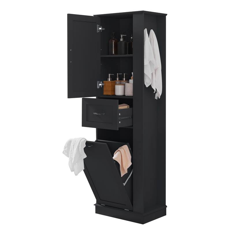 GDFStudio - Lucas Bennett Modern Tall Storage Cabinet with Tilt-Out Compartment and Adjustable Shelving