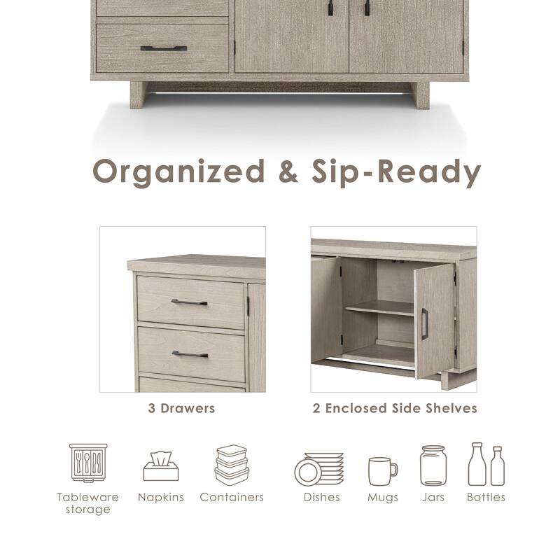 Furniture of America Yetaria Modern Farmhouse Natural Wood 3-Drawer Dining Server with Doors