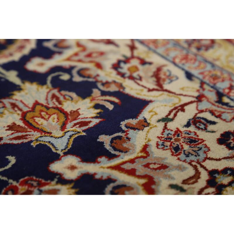 Hand Knotted Oriental 100% Wool Carpet Traditional Floral Navy Blue & Blues Isfahan Area Rug - 7' 5'' X 4' 9''