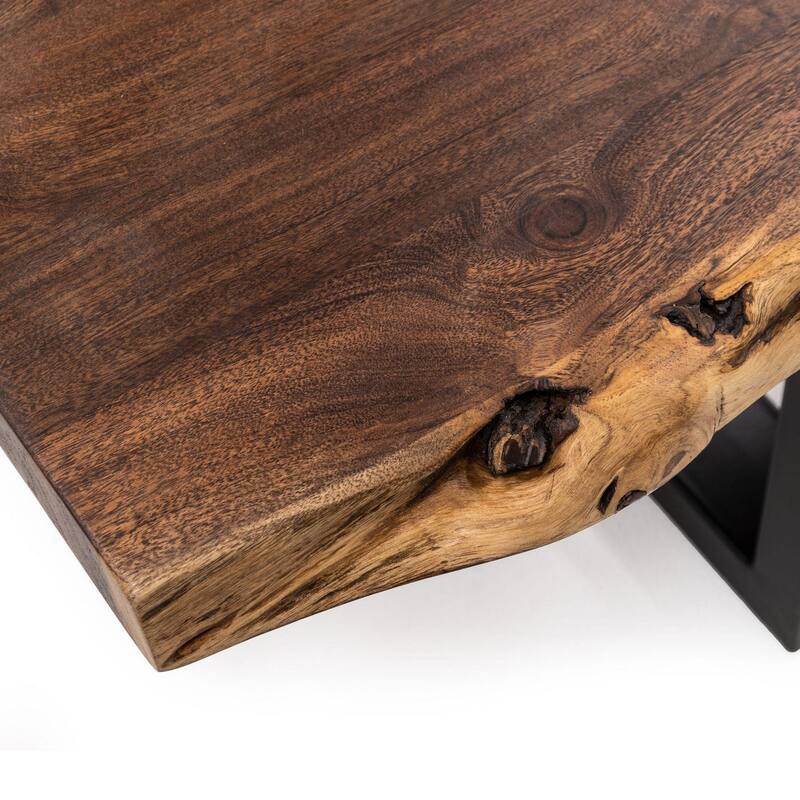 Cid Xue 102 Inch Dining Bench, Brown Live Edge Rectangular Top, Black Metal