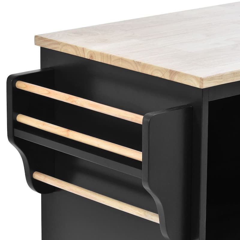 Kitchen Island Cart with Wheels,Storage Cabinet, Solid Wood Desktop