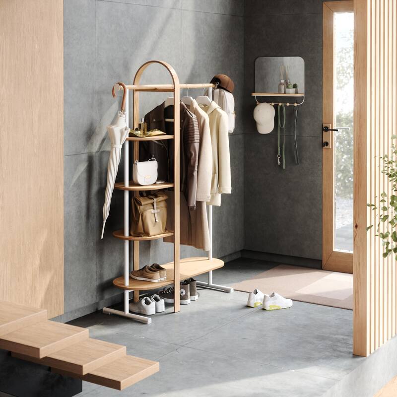 Umbra 1019131 Bellwood 16 x 66" Steel and Wood Garment Rack - White / Natural