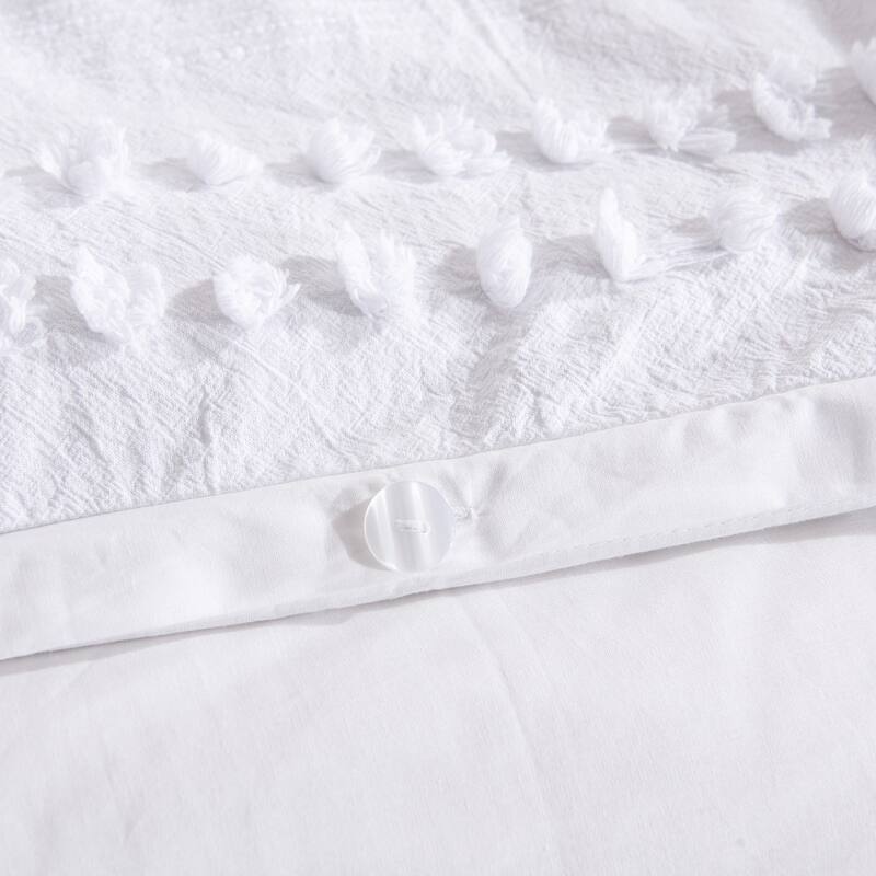WHOLINENS 100 Percent Cotton Clipped Dot Duvet Cover Set White