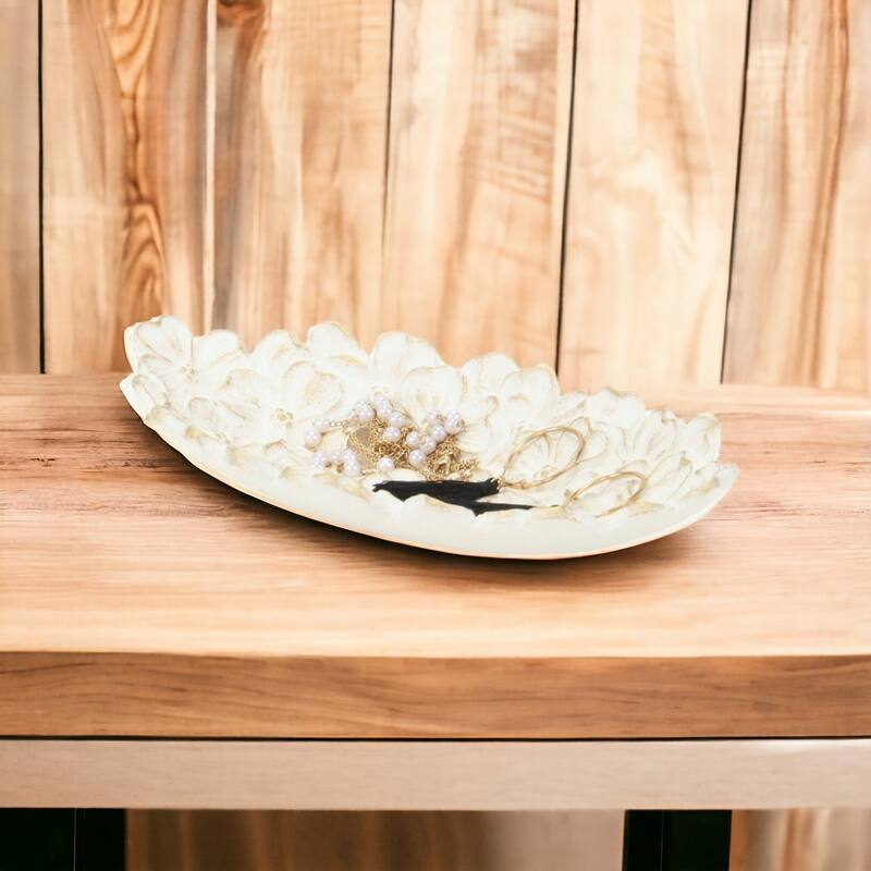 Khilov Flower White and Gold Long Cast Iron Dish