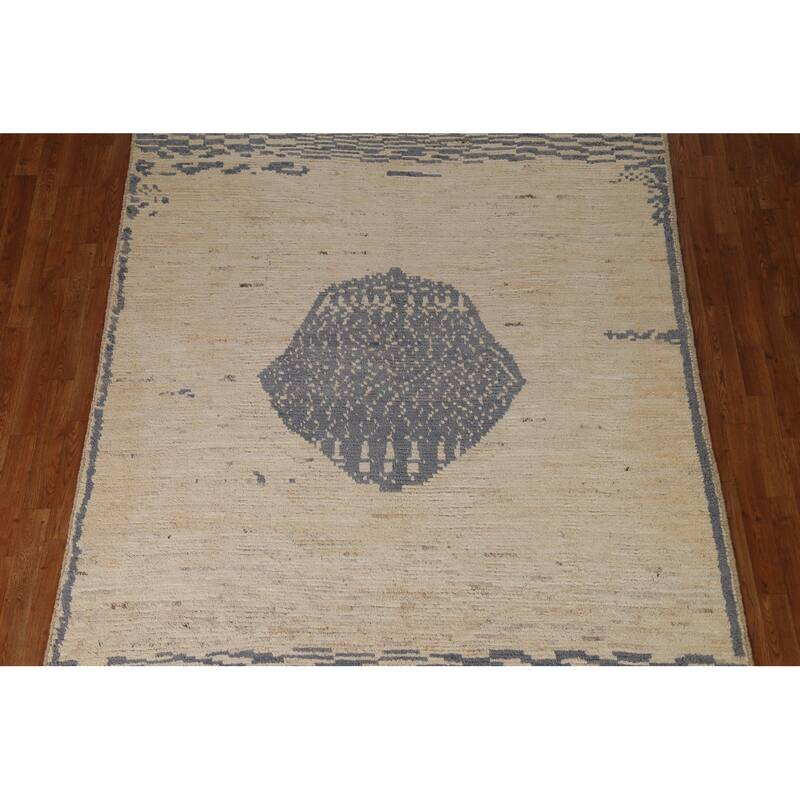Hand Knotted Oriental 100% Wool Carpet Tribal Tribal Beige & Ivories Moroccan Area Rug - 9' 0'' X 6' 5''