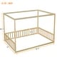 preview thumbnail 8 of 32, Full Size Pine Wood Canopy Frame Floor Bed with Fence and Guardrails for Bedroom