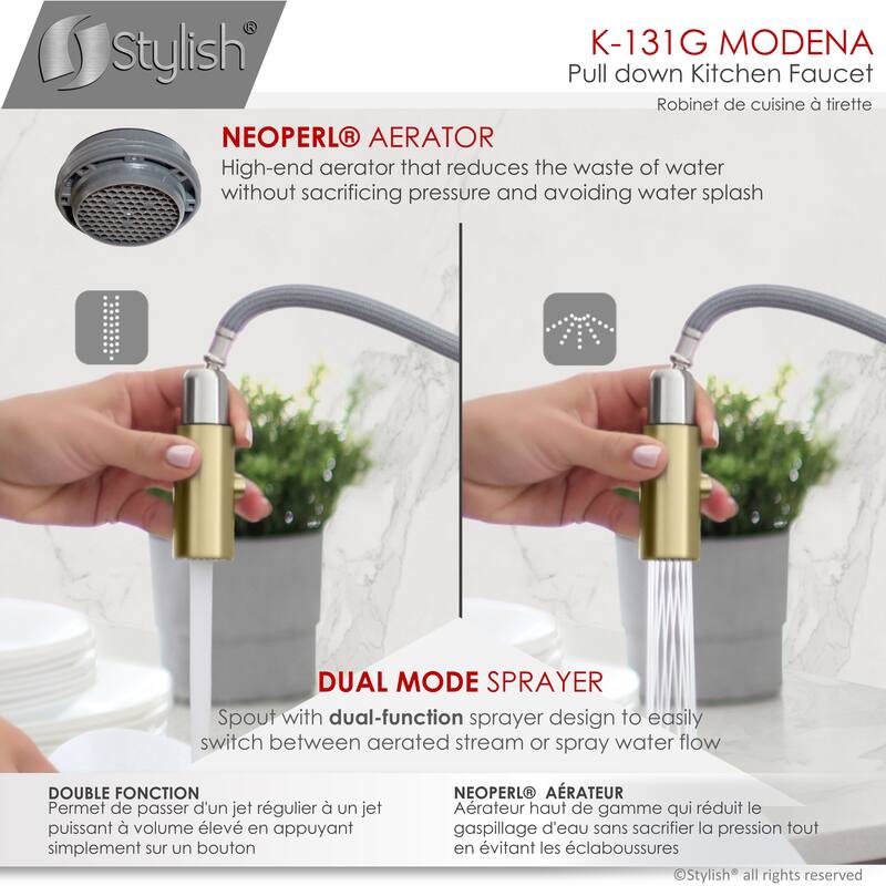 Single Handle Pull Down Kitchen Faucet with Cold Water Tap in Gold