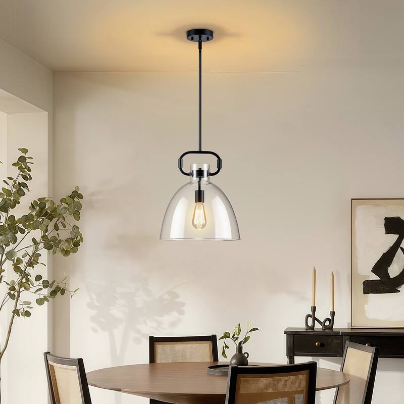 Starskys 1-Light Large Pendant Light with Bowl-Shaped Clear Glass Shade