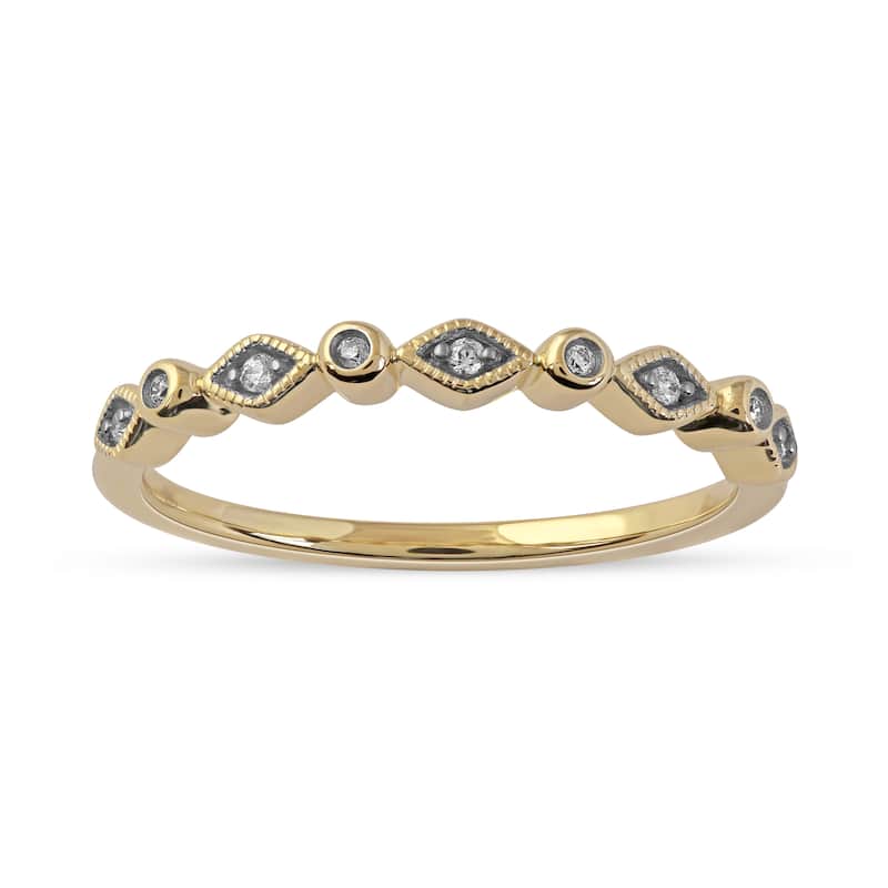 1/20ct TDW Diamond Vintage Inspired Wedding Band in 10K Gold for Women - 6 - Yellow