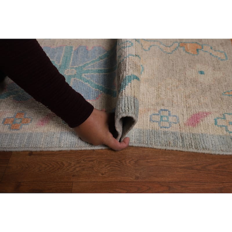 Blue Vegetable Dye Oushak Turkish Large Rug Handmade Wool Carpet - 10'4"x 14'3"