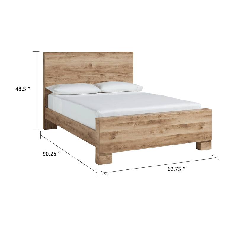 Oma Queen Size Panel Bed with Golden Rustic Finish, Brown Wood
