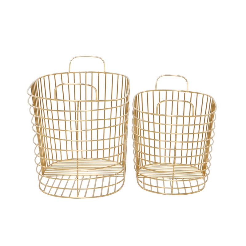 CosmoLiving by Cosmopolitan Modern Metal Storage Basket with Handles (Set of 2) - Gold, Silver, Dark Gray