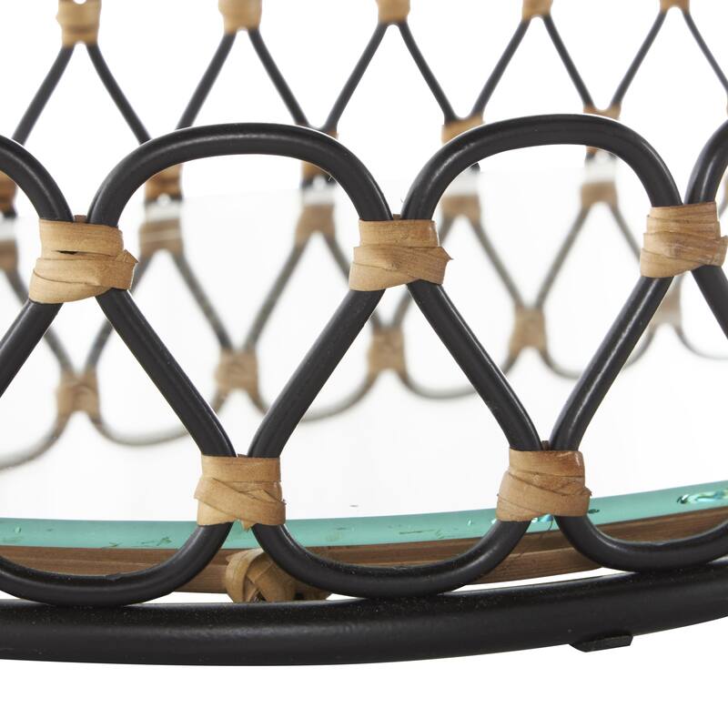 Metal Circular Woven Living Room Decor Tray with Glass Base - Black - Roche River Decor
