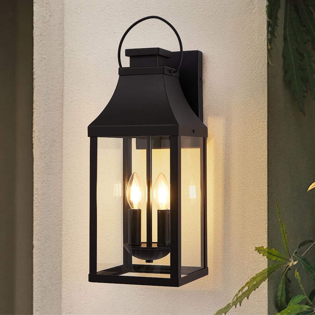 20" Outdoor Wall Light, Porch Light Outdoor Wall Sconce Lantern, 2-Light Modern Black Exterior Lighting Fixture, 1-Pack