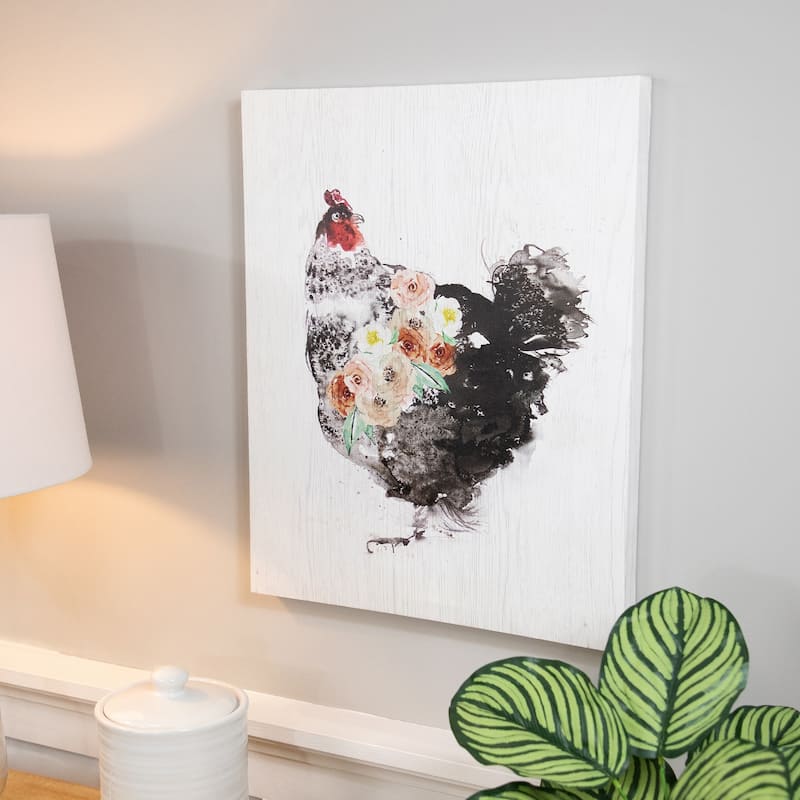 Hen with Flowers Canvas Wall Art - 19.5" x 15.75" - 19.5" x 15.75"