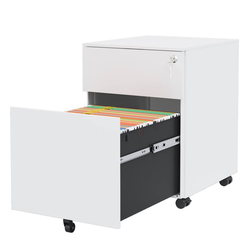 Modern File Cabinet Mobile File Cabinet with 2 Drawers, 5 Casters, Removable Dividers and locks, for Home Office