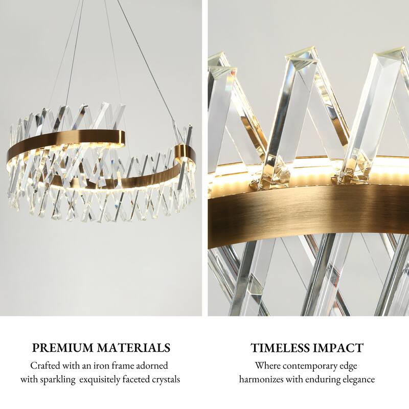 Modern 2-Light LED Crystal Chandelier Gold Luxury Drum Light for Dining Living Room - D23.2" x H9.4"