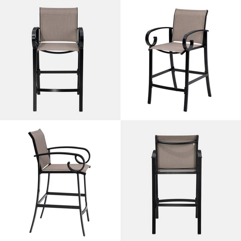 Outdoor Patio Aluminum BarStools Dining Armrest Chairs with Sunbrella Fabric